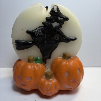 Vintage Halloween Pumpkin Witch Moon Candle