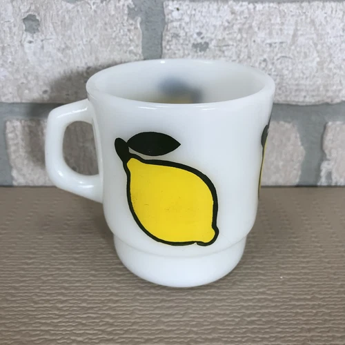 Vintage Fire King Anchor Hocking Super Fruits Lemon Stacking Mug Milk Glass