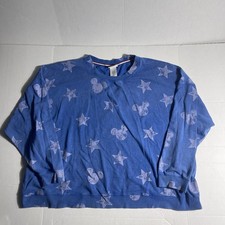 Disney Mickey Mouse Sweatshirt Womens 3X Blue All Over Print Stars Crewneck