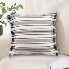 Beige and Boho Decorative Throw Pillow Covers 18" x 18" Pack of 1 Navy Blue