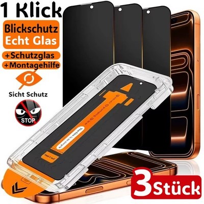 Schutzglas Panzerfolie iPhone 17 16 15 14 13 12 11 Pro Max + Display Blickschutz