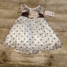 Katie Brown Girls' White Brown Polka Dot Flower Girl Dress with Sash