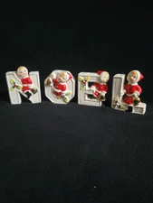 Vtg Lipper & Mann 1950s Candle Holders Japan NOEL Santa Children Pixie Girls 4Pc