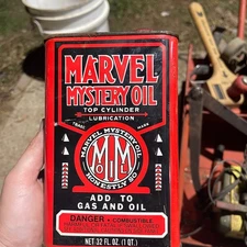 Vintage Marvel Mystery Oil Top Cylinder Lubrication Tin Can