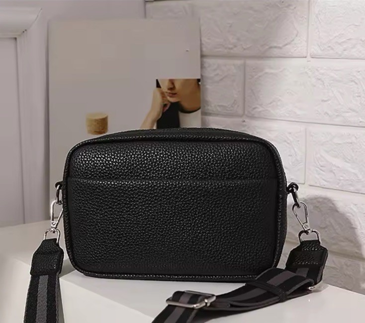 High Quality Leather Crossbody Bag Black for Women - Adjustable Strap, Camera