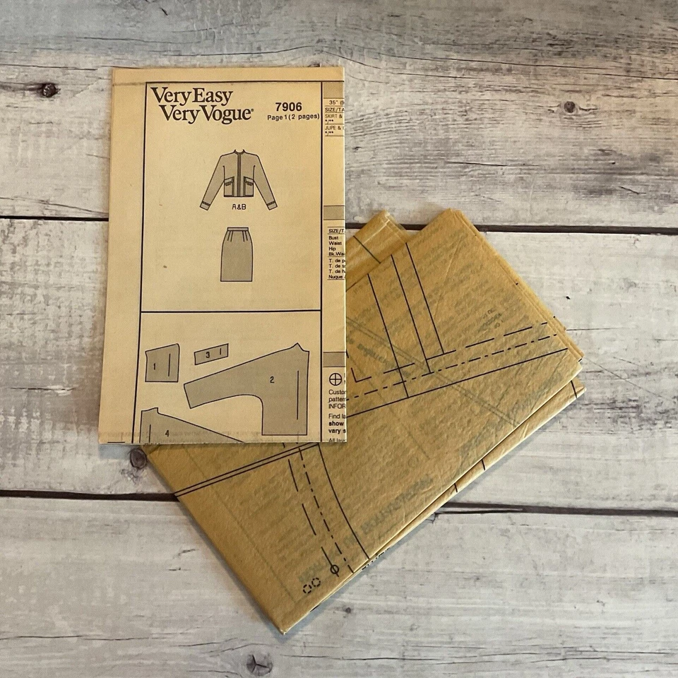 Vogue 7906 Sewing Pattern Jacket Zip Front Pencil Skirt Miss Sz 8-12 UNCUT - Image 3 of 3