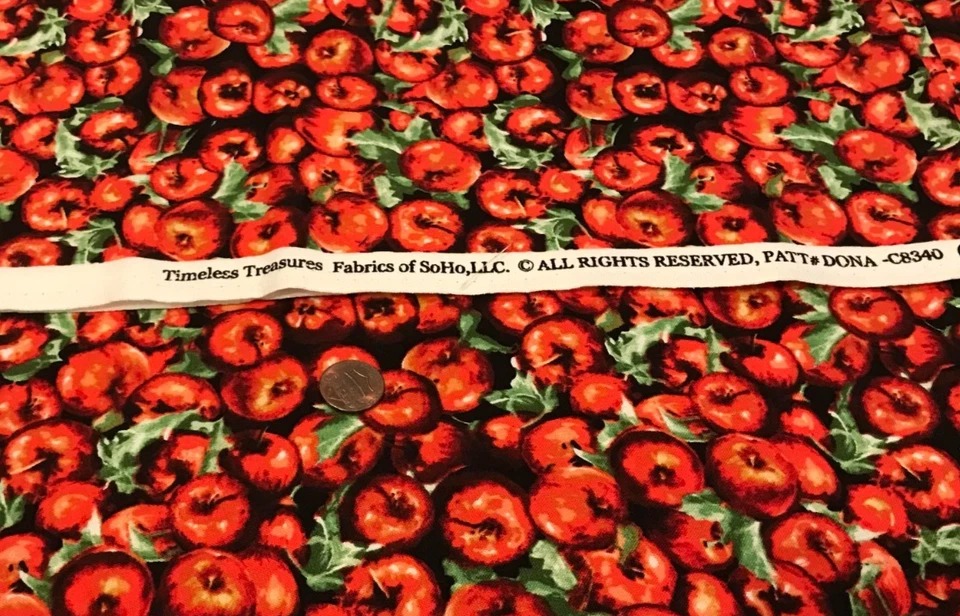 Red Cherries*Green Leaves*Packed on Black* Timeless Treasures*100% Cotton*8"x22" - Image 4 of 4