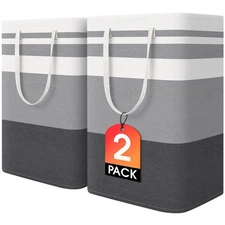 2 Pack Large Laundry Baskets, Waterproof, Freestanding Laundry Hampers, Colla...