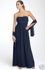 NWOT JS Boutique Strapless Chiffon Gown with Shawl  178 Size 2 Navy 