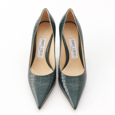 Jimmy Choo ROMY 85 Crocodile Embossed Leather Heel Pumps Green 