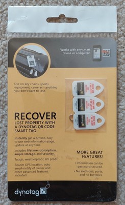Dynotag  Web Enabled Smart Micro Zipper Tags with Lifetime Recovery Service! NEW