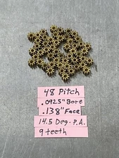 QTY 1 TRADESHIP BRASS PINION GEAR 48 PITCH 9 TEETH FOR SLOT CAR 14.5 DEGREE P.A.