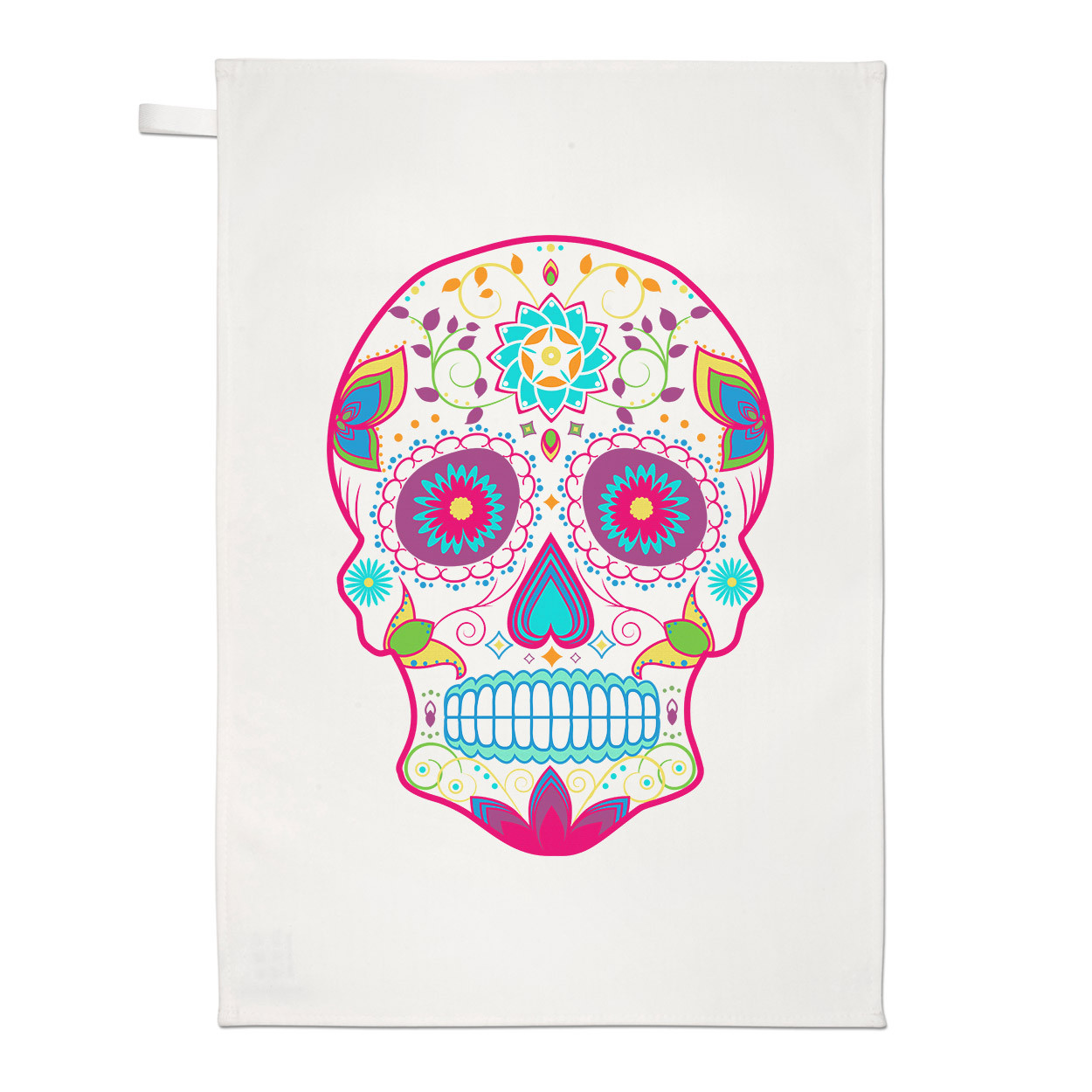 Colourful Sugar Skull Tea Towel Dish Cloth - Funny
