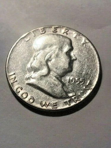 1955 Franklin Half Dollar Coin Bugs Bunny Fine Light Cleaning #16560