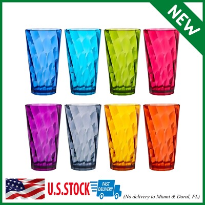 US Acrylic Optix Plastic Reusable Drinking Glasses Set of 8 20Oz Water Cup Jewel