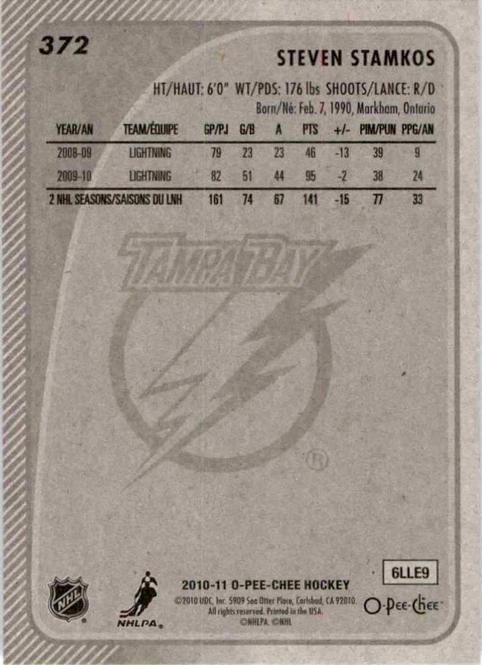 2010-11 O-Pee-Chee Steven Stamkos #372 - Image 2 of 2