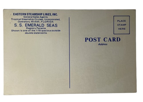 Eastern Steamship Lines Postcard Ship SS Emerald Seas Double Stateroom Unposted - Picture 2 of 2