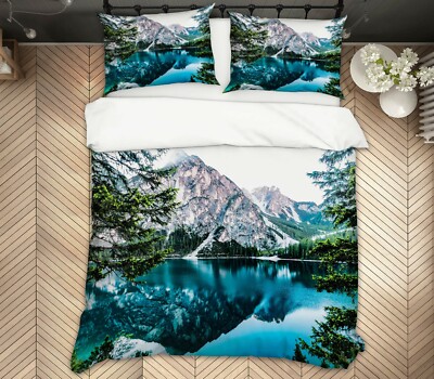 3D Mountain Lake ZHUA335 Bed Pillowcases Quilt Duvet Cover Set Queen King Zoe