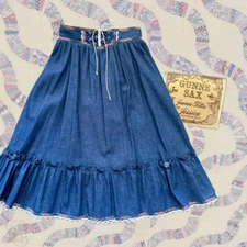 Vintage 70s Gunne Sax Corset Waist Prairie Denim Petticoat Skirt Girls Size 6