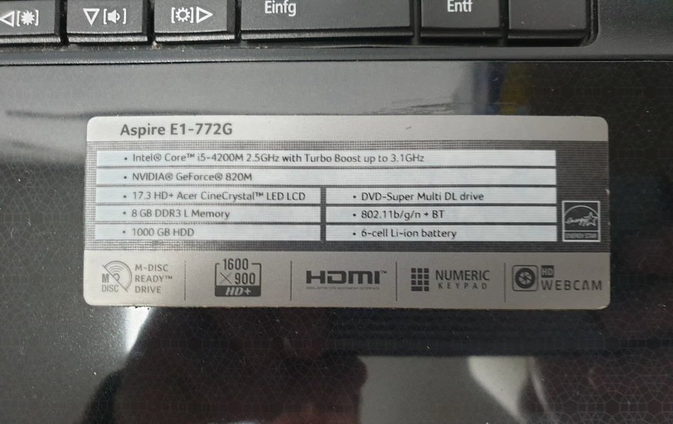 Acer E1-772G i5 Notebook 500GB HDD 8GB Laptop Gamer Windows 7 Pro 17,3" HDMI VGA - Bild 4 von 4