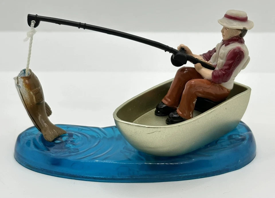 Vintage 4" Cake Topper DecoPac 2002 Fisherman In Boat w/ Fish - Image 4 of 4