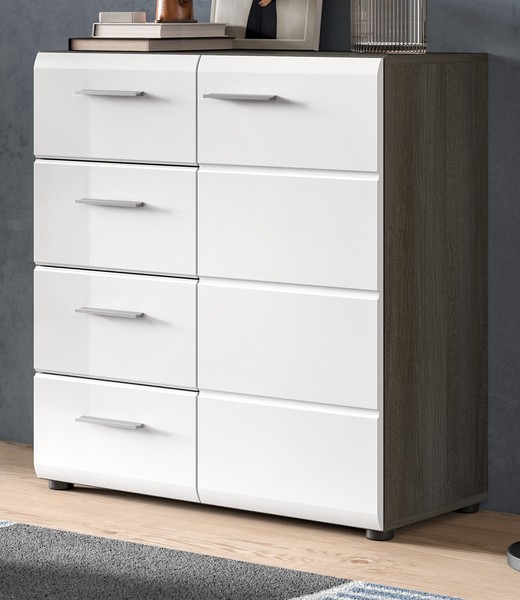 Kommode In Weiß Hochglanz Und Rauchsilber Grau Sideboard 80 X 85 Cm Rumba-image