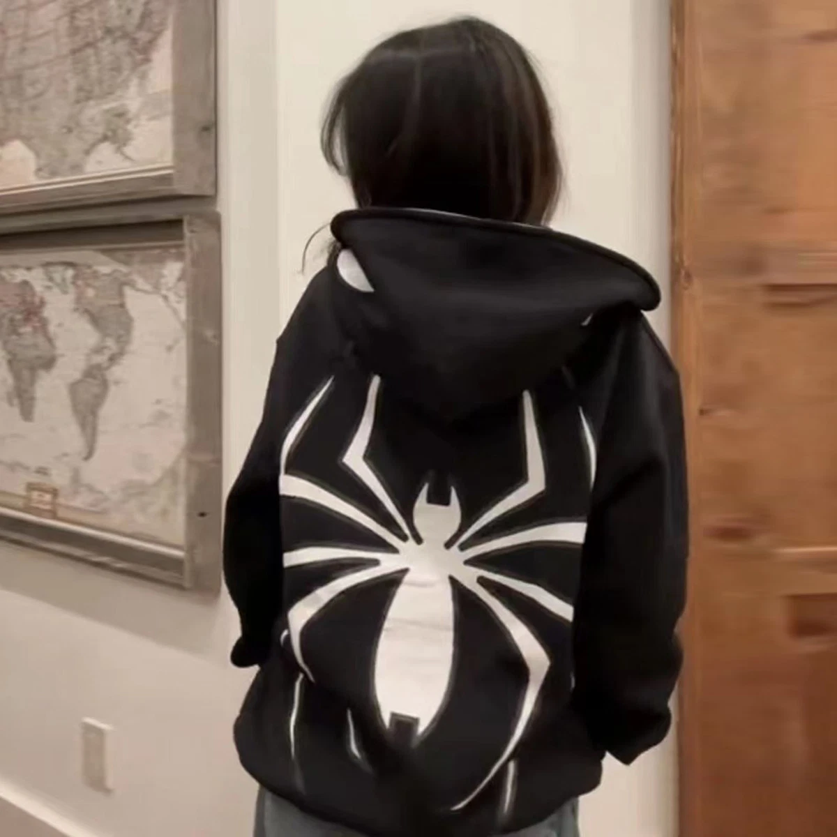 Spider Print Hoodie Zip up Hoodie Spider Print Coat Style