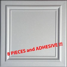 Ceiling Tiles, 20" x 20", Glue Up, ZETA  White, 8 PIECES & ADHESIVE (1 Tube)