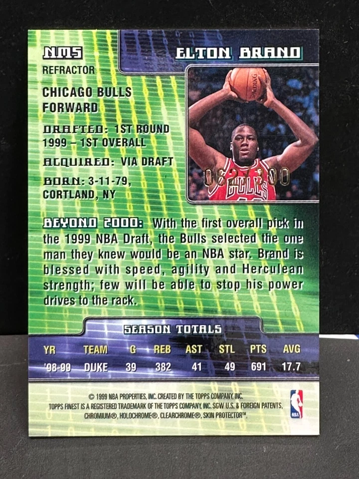 Elton Brand 1999-00 Topps Finest New Millennium Refractor RC #NM5 Serial #d /300 - Image 2 of 2