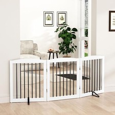 Freestanding Pet Gate for Dogs, Foldable Wooden Dog Gate for House, Indoor Do...