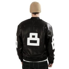 8 Ball Leather Jacket Bomber Style Black Leat...