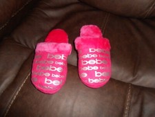 Bebe Girls Little Kids Slippers Logo Pink Faux Fur Size Large 2 - 3