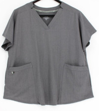 Cuddl Duds Top Women's Size XL Gray Scrubs w/ Pockets V-Neck Polyester Blend