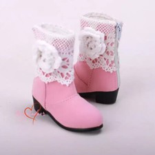 1/3SD BJD Doll Shoes Nubuck Snow Boots Hollow Out Lace Upper Flower Deco Pink