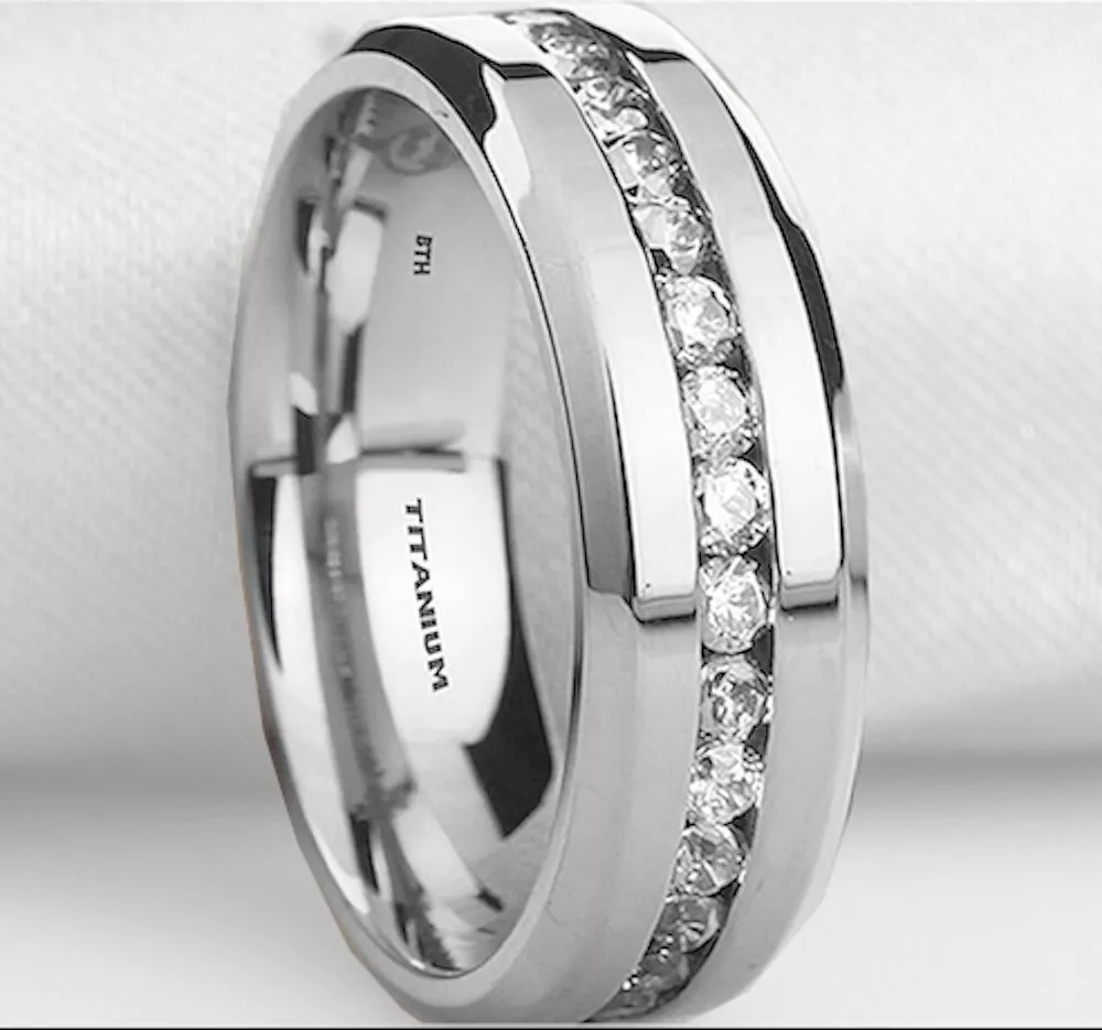 Mens titanium wedding hotsell bands with diamonds