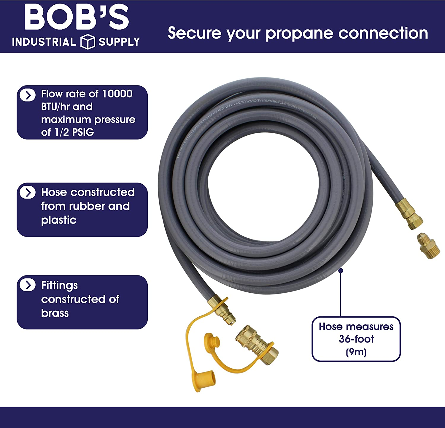 Natural Gas Grill Hose, 36Ft Flexible Gas Line Quick Connect Gas Hose