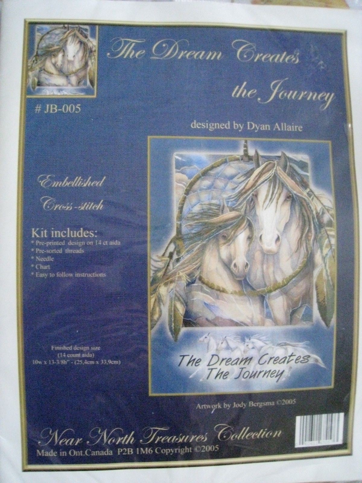 Kit point de croix imprimé chevaux et plume toile canevas 40x50 cm pour broderie créative