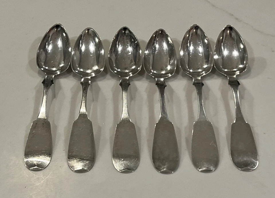 6 Antique G Gordon Coin Silver Spoon Spoons Monogram 5.5” Monogrammed 1800’s - Image 3 of 4