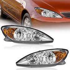 For 2002-2004 Toyota Camry Chrome Amber Corner Headlights Assembly Headlamp Lr