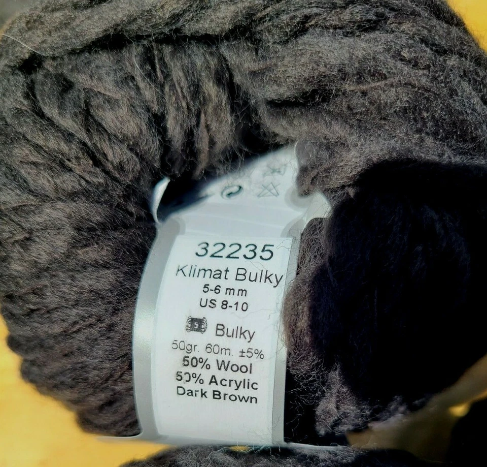 HILO 8 madejas de marrón oscuro ICE clima voluminoso 50% lana 50% acrílico 50 gr 60 m ea Foto 3 de 4