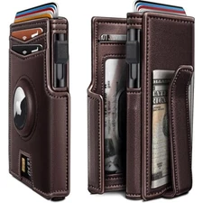 Mens Wallet with Money Clip Airtag Holder ID Window Slim Pop Up Card Holder