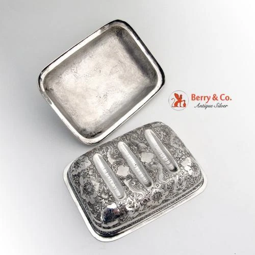 Украшенная ближневосточная гонимая коробка для мыла с цветочным завитком 84 стандартное серебро 1900 г. - Изображение 3 из 4