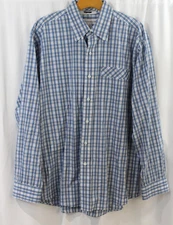 Cutter & Buck Mens Blue White Check Long Sleeve Contrast Cuff Button Down L