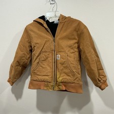 Carhartt Jacket Youth Medium 10-12 Brown Hooded Quilted Lined Workwear Coat
