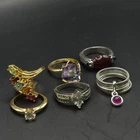 6 Vtg Ring Collection Lot Size 7 Costume Jewelry Gold Tone Silver Tone