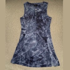 AB Studio Tie Dye Dress Blue Sleeveless Lightweight Large Circle Ring Neckline