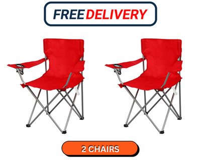 Ozark Trail Basic Quad Folding Camp Chair with Cup Holder, red, Adult 2 Count