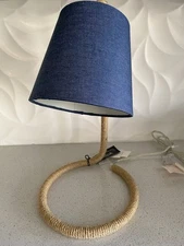 NWT Nautical Navy/Tan Coiled Rope "Audoux Minet Style" Snake Table Lamp