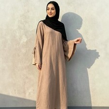 Long Loose Dress Abaya Muslim Women Puff Sleeve Kaftan Dubai Modest Gown Elegant