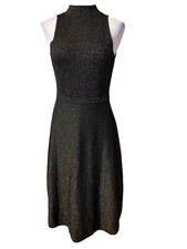 Talbots Knit Midi Dress Small S Mock Neck Shimmer Merino Wool Sleeveless NEW